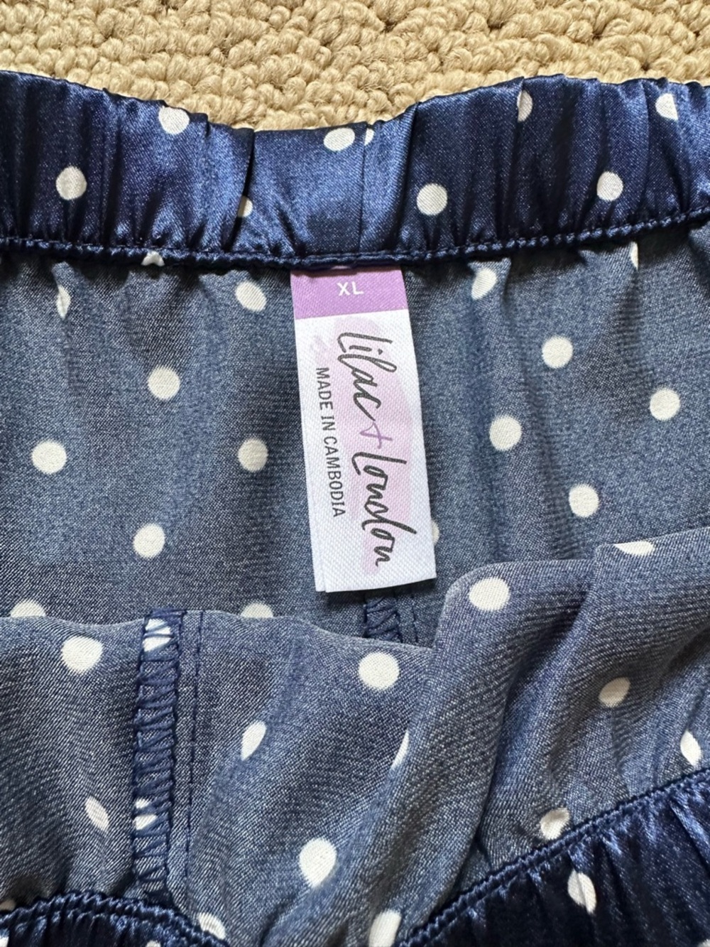 Lilac & London Navy Blue w/White Polka Dots Satin Pajama Shorts Sz XL - Picture 4 of 6
